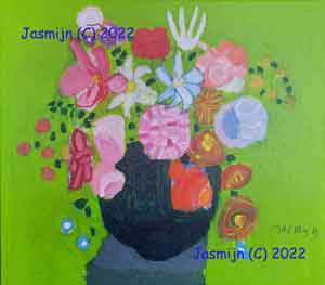 Tafel, vaas en bloemen, Jasmijn ©2022